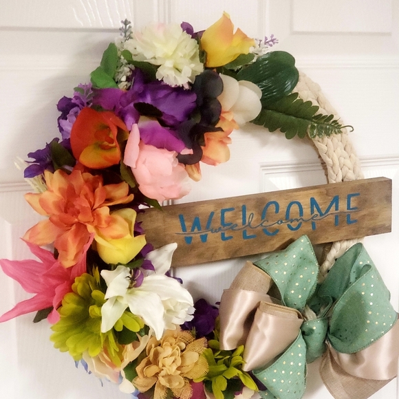 Spring Floral Braided Welcome Wreath Front Door - Picture 8 of 12